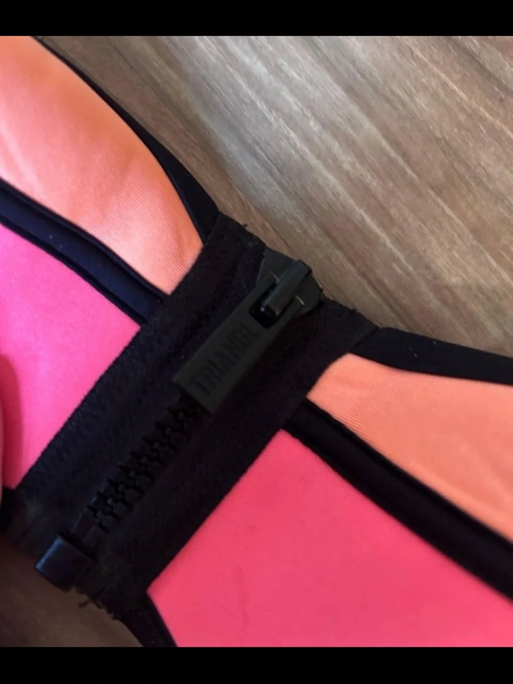 triangl swimwear Pink and Coral Neoprene Bikini Set with Matching Bag